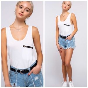 Ivory Casual Zipper Racer back Tank- Final Sale